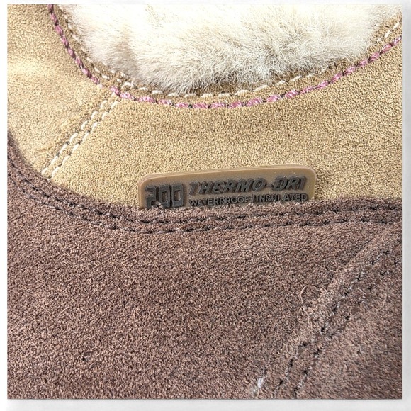 Hi-Tec Women Tall Tan Suede Leather Winter Boots Faux Fur Trim Thinsulate SIze 7 - Picture 10 of 15